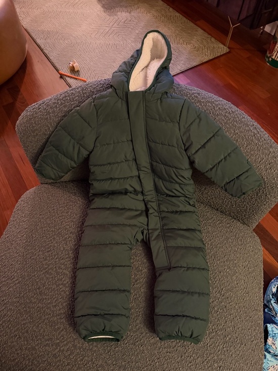 Primary Other - Primary Dark Green Hooded Puffer Snowsuit